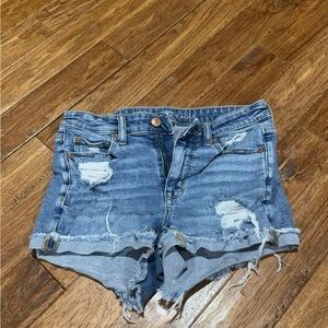 American Eagle Outfitters Blue Jean Shorts Distressed Frayed Hem